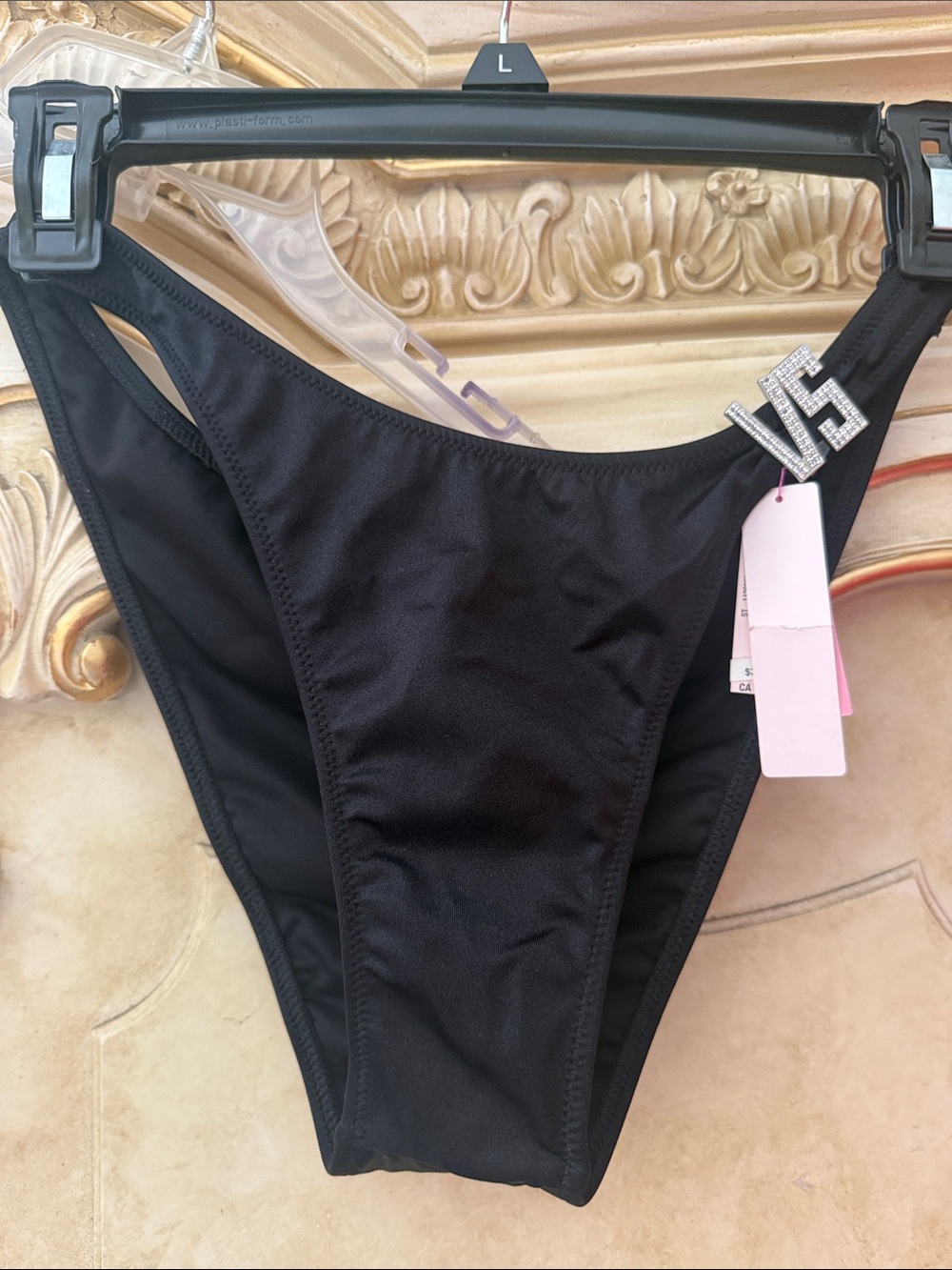 Victoria's Secret Black High-Cut Bikini Bottom/panties with Rhinestone VS Charm